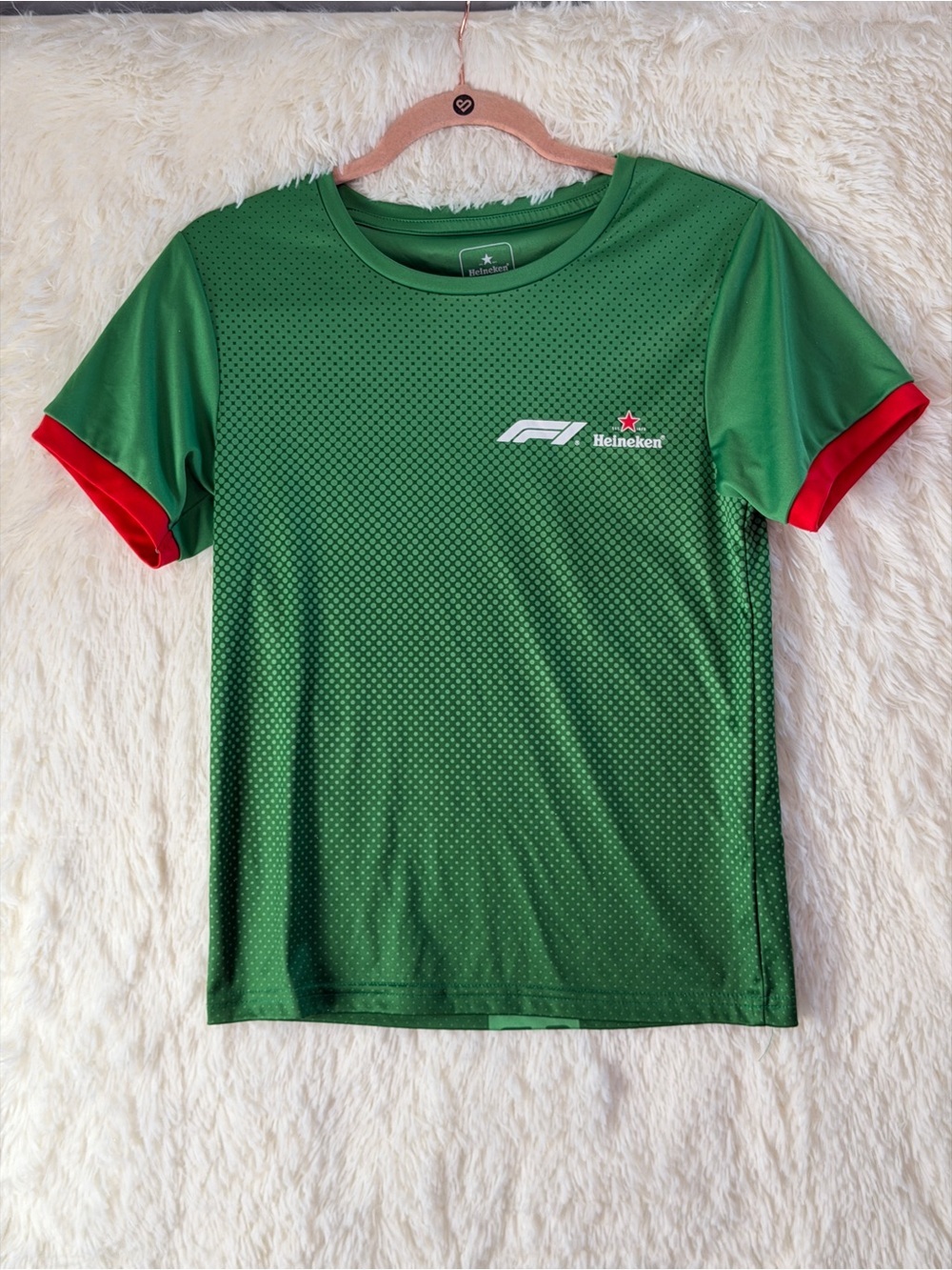 Formula 1 Heineken Womens Dotted Short Sleeve T-Shirt Size S Green W/ Red Trim